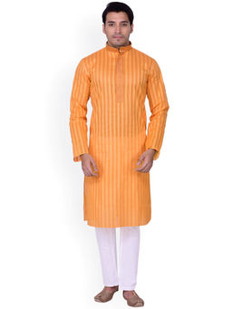 Manyavar - Orange Cotton Blend Kurta Pajama (Set of 2)