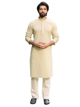 Manyavar - Cotton Blend Beige Kurta Pajama (Set of 2)