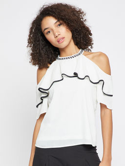 Madame - Women Off White Half Sleeve Top