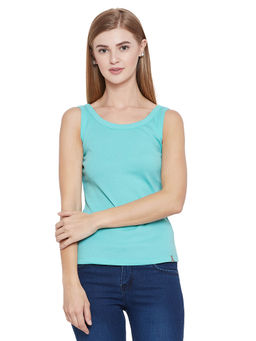 Madame - Blue Solid Spaghetti Top