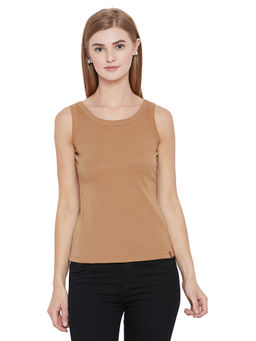 Madame - Brown Solid Spaghetti Top