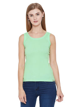 Madame - Green Solid Spaghetti Top
