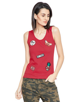 Madame - Red Printed Spaghetti Top