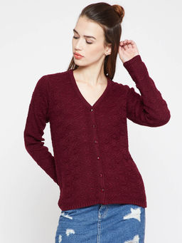 Madame - Maroon Solid Cardigan