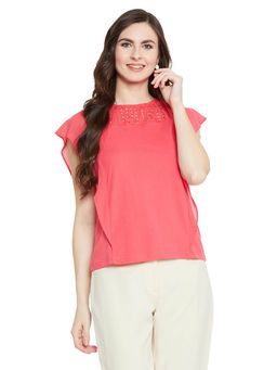 Madame - Women Hot Pink Half Sleeve Top