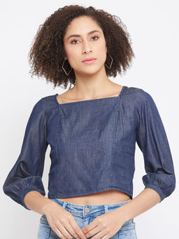 Madame - Navy Blue Color Women Textile Top