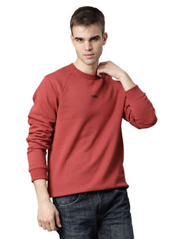 Matinique - Maroon Solid Round Neck Sweatshirt
