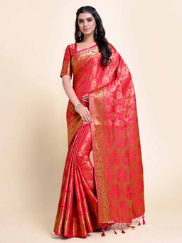 Mimosa - Womens Kanjivaram Art Silk Saree With Unstiched Brocade Blouse Pink