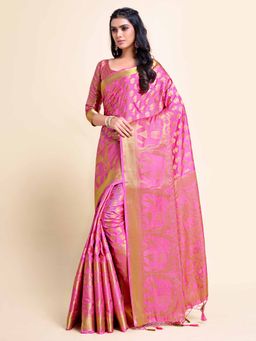 Mimosa - Kanjivaram Art Silk Saree With Unstiched Brocade Blouse Woven Zari Pink