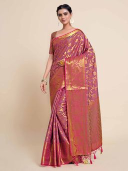 Mimosa - Kanjivaram Art Silk Saree With Unstiched Brocade Blouse Meena Motif Pink