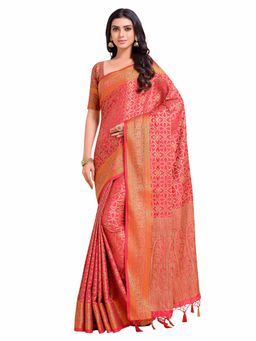 Mimosa - Kanjivaram Art Silk Saree With Unstiched Brocade Blouse Zari And Gicha Thread design Pink