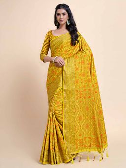 Mimosa - Womens Kanjivaram Art Silk Saree With Unstiched Brocade Blouse Yellow