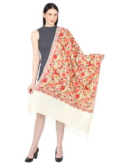 MUFFLY - Pashmina Ari Embroidered Cashmilon Stole -Off White