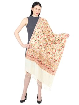 MUFFLY - Pashmina Ari Embroidered Cashmilon Stole -Off White