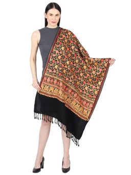 MUFFLY - Pashmina Ari Embroidered Cashmilon Stole -Black