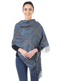 MUFFLY - Women's Silky Reversible Printed Cashmere Stole -Blue
