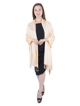 MUFFLY - Super Fine Blended Pashmina Soft Silky Stole With Hanger -Cream (Set of 2)