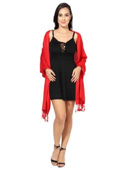 MUFFLY - Soft Silky Women Viscose Stole With Hanger -Rose Red (Set of 2)