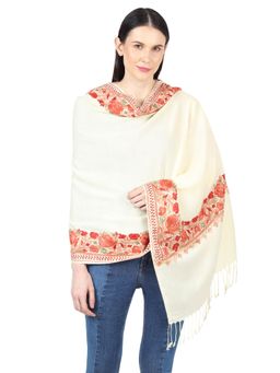 MUFFLY - Pashmina Ari Embroidered Cashmilon Stole -Off White