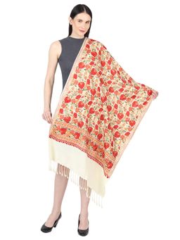 MUFFLY - Pashmina Ari Embroidered Cashmilon Stole -Off White