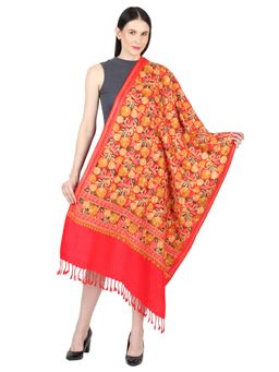 MUFFLY - Pashmina Ari Embroidered Cashmilon Stole -Red