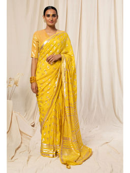 Masaba - Lemon Yellow Sequins Saree with Unstitched Blouse