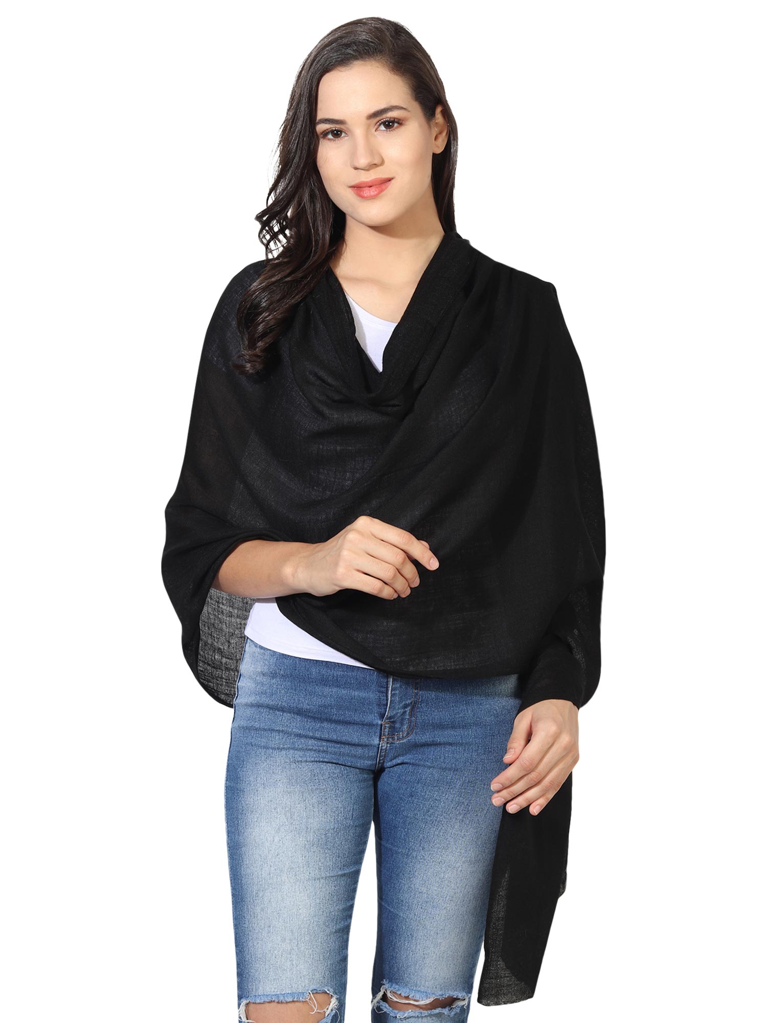 muffly Soft Unisex Pashmina Stole With Hanger -Black (Set of 2)-picture-43