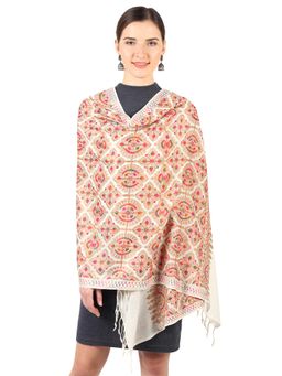 MUFFLY - Fine Wool Nalki Embroidery Stole -White