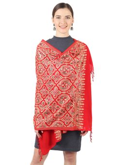MUFFLY - Fine Wool Nalki Embroidery Stole -Red