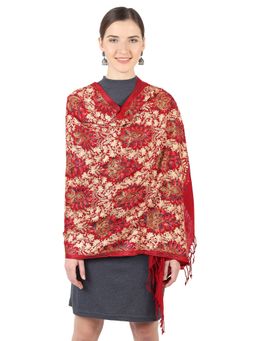 MUFFLY - Fine Wool Nalki Embroidery Zari Stole -Maroon