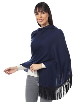 MUFFLY - Wool Stoles With Suede Tassel -Navy Blue