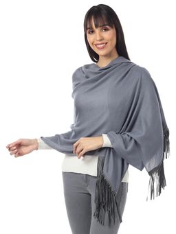 MUFFLY - Wool Stoles With Suede Tassel -Grey