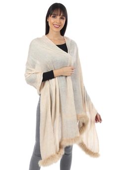 MUFFLY - Soft Wool Stole With 2 Side Faux Fur -Off White