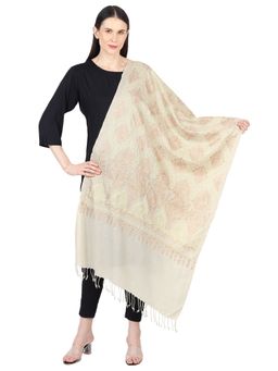 MUFFLY - Women's Pashmina Fine Wool, Zari Embroidery Work Stole -Off White