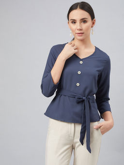 Marie Claire - Blue Comfortable Solid Tops