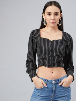 Marie Claire - Black Semi-Fit Stripes Tops