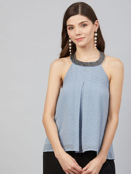 Marie Claire - Blue Comfortable Self Design Tops