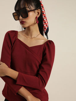 Marie Claire - Maroon Comfortable Solid Tops