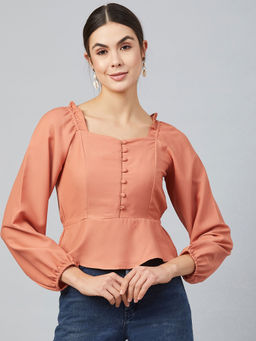 Marie Claire - Peach Semi-Fit Self Design Tops