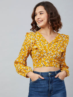 Marie Claire - Yellow Semi-Fit Floral Tops