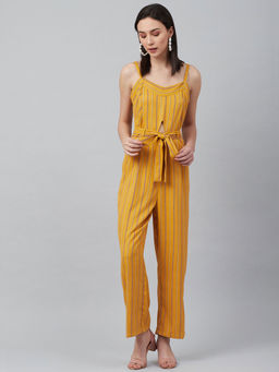 Marie Claire - Mustard A-Line Stripes Jumpsuits