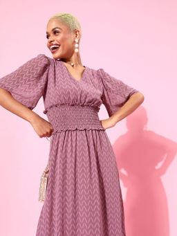 Marie Claire - Purple A-Line Textured Knee Length Dress