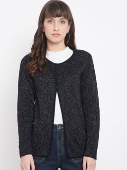 Madame - Paisley Round Neck Casual Women Black Sweater