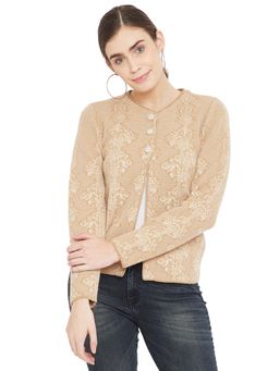 Madame - Printed Round Neck Casual Women Beige Sweater