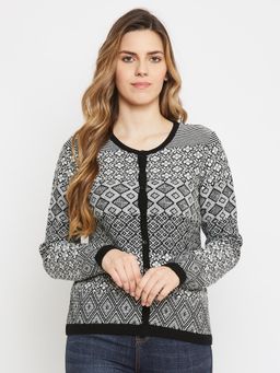 Madame - Self Design Round Neck Casual Women Black, Grey Sweater