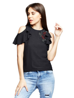 Madame - Women Black Half Sleeve Top