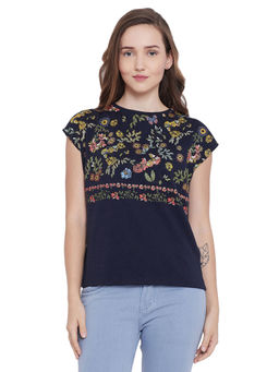 Madame - Women Navy Half Sleeve Top