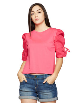 Madame - Women Hot Pink Half Sleeve Top