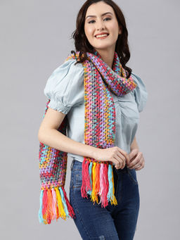 Magic Needles - Multi Coloured Muffler With Tassels