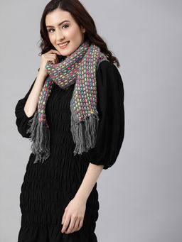 Magic Needles - Multi Coloured Muffler With Tassels